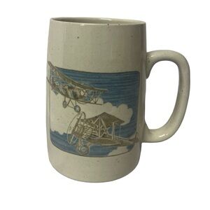 Vintage Otagiri Large Mug Biplanes 16 Oz Made In Japan MCM Pilot Air Traffic